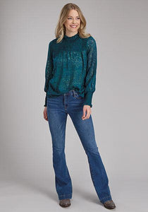 Roper Studio West Collection  Burnout Brasso Blouse Teal LS 0305005391003