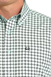 Cinch Men's Arenaflex Lt Green Geo Print SS MTW1704159