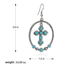 Load image into Gallery viewer, Rustic couture's RCE-1126 Rustic Couture's Western Stone Cross Hoop Earring - Turquoise