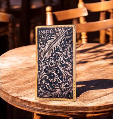 Western Linens Feathered Toole checkbook wallet