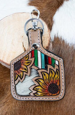 Tipi Sunflower Ridge Tooled Cattle Tag Keychain