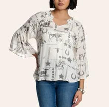 Load image into Gallery viewer, Cowgirl Hardware Western Liberty 3/4 Sleeve Blouse Off White 255462-021-W