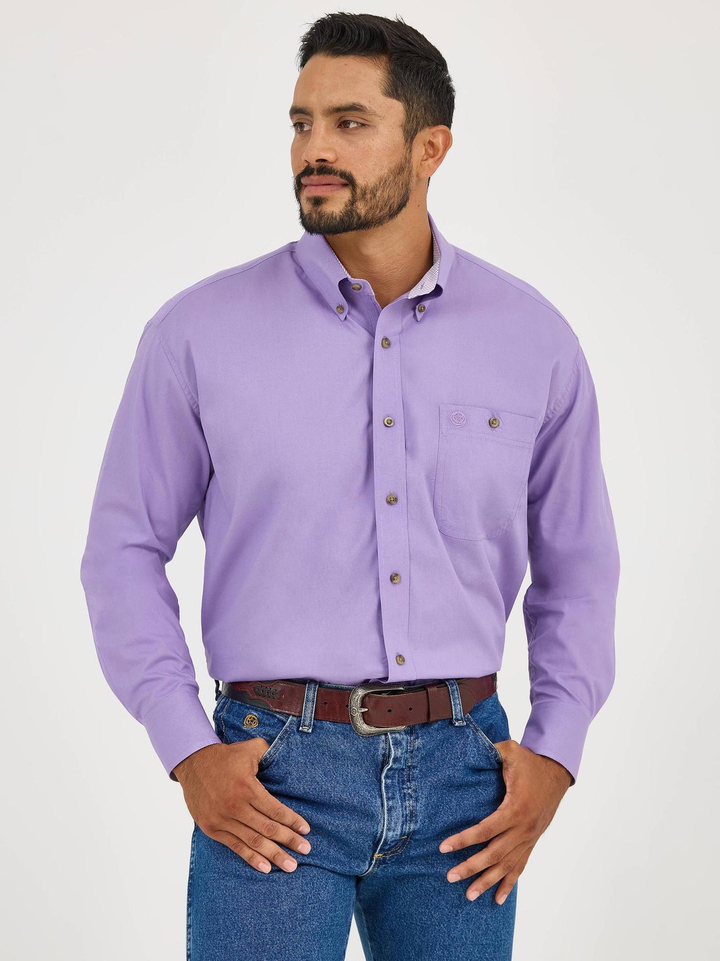Wrangler® George Strait™ Violet Solid One Pocket Button Down Shirt