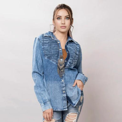 American Darling Denim Shirt with Sunflower Tooled Back Yoke ADSH018