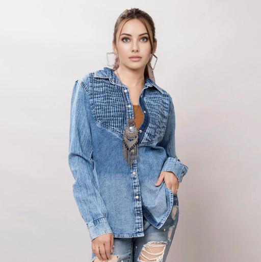 American Darling Denim Shirt with Sunflower Tooled Back Yoke ADSH018
