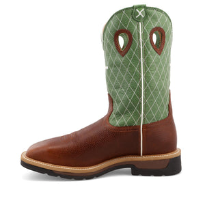 Twisted X  12" Western Work Boot Cognac Glazed Pebble & Lime MLCSM01