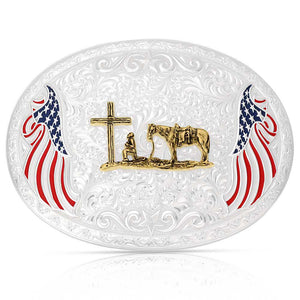 Montana Silversmiths American Made Freedom Buckle with Christian Cowboy AM53100-731M