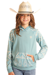 Rock & Roll Girl's Southwest Contrast Hoodie Aqua BG94T05879