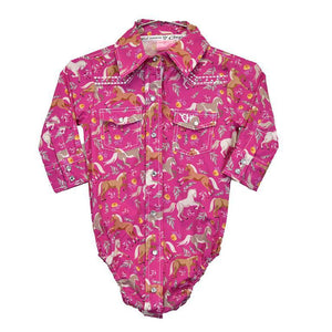 Cowgirl Hardware Infant Horse Flowers L/S Print Romper 825618R-150-I