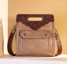 Load image into Gallery viewer, Montana West Trinity Ranch Floral Tooled Concealed Carry Crossbody Bag Khaki TR173G-9360