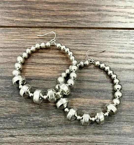 Isac 65mm Hoop, Rondelle Silver Navajo Bead Earrings 726339