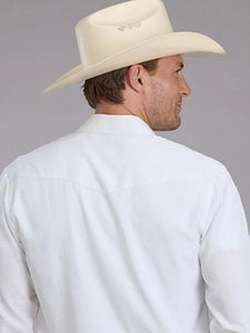 Roper Mens Long Sleeve Solid Tone On Tone Western Shirt White  01-001-0145-0371