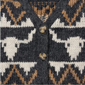 Stetson Women's LS Charcoal Vintage Border Cardigan 1102705391058
