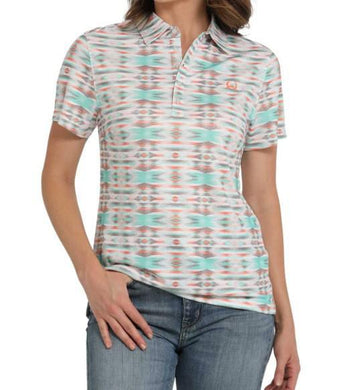 Cinch Women's Multicolor Aztec Short Sleeve Polo- MSK7910002