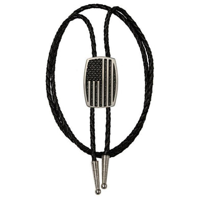 USA Flag Brushed Aluminum Bolo Tie