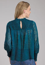 Load image into Gallery viewer, Roper Studio West Collection  Burnout Brasso Blouse Teal LS 0305005391003