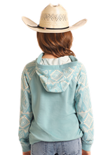 Load image into Gallery viewer, Rock &amp; Roll Girl&#39;s Southwest Contrast Hoodie Aqua BG94T05879