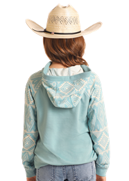 Rock & Roll Girl's Southwest Contrast Hoodie Aqua BG94T05879