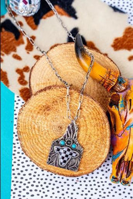 Icon Rosy Checkered Cow  Cattle Tag Necklace