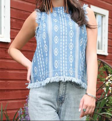 Cruel Denim Ladies Chambray/Aztec Button Back Tank Top CTW7512001
