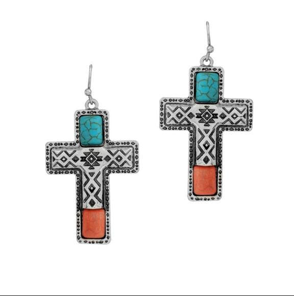 Icon Western Cross Turq Stone Pendant Jewelry
