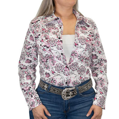 Cowgirl Hardware Peacock Paisley L/S Print White/Pink 225649-020-W