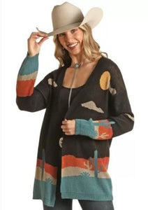 Rock & Roll Teal Scenery Print Cardigan BW95T02706