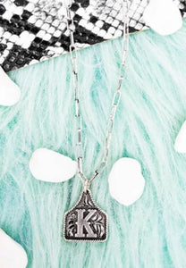 TIPI Cattle Tag Initial Silvertone Necklace