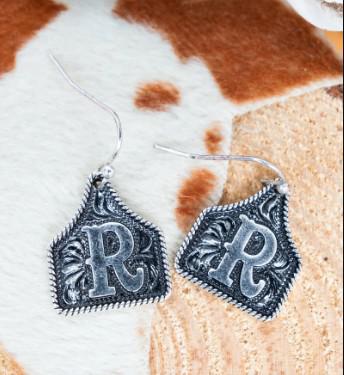 Tipi Cattle Tag Initial Silvertone Earrings