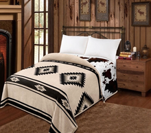 Load image into Gallery viewer, Black Aztec/cowprint reversible - Mia blanket
