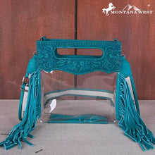 Load image into Gallery viewer, Montana West Western Fringe Stadium Clear Crossbody Bag with Detachable Pouch - Turquoise MW1251-199TQ