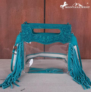 Montana West Western Fringe Stadium Clear Crossbody Bag with Detachable Pouch - Turquoise MW1251-199TQ