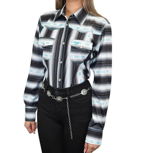 Cowgirl Hardware Striped Serape L/S Print, Black 225648-010-W