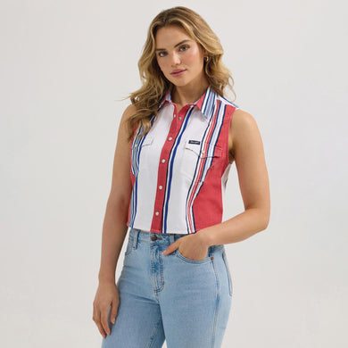 Wrangler Women's Brushpopper Stripe Slim Crop Snap Tank 112362249