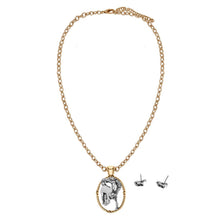 Load image into Gallery viewer, Western Horse Oval Pendant Necklace Set - Gold &amp; Silver Two-Tone HNE-4481-S