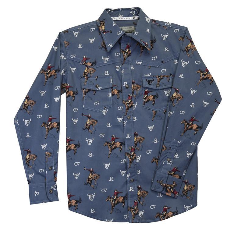 Cowboy Hardware YTH Vintage Bronc S/S Print Slate Blue 345595-414-K