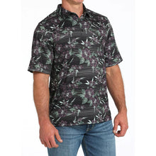 Load image into Gallery viewer, Cinch Men&#39;s Arenaflex Black Floral Short Sleeve Polo MTW1865036