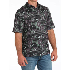 Cinch Men's Arenaflex Black Floral Short Sleeve Polo MTW1865036