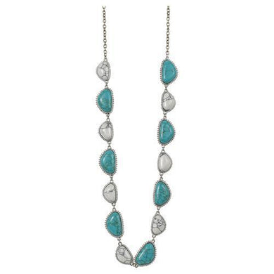 JUSTIN TURQUOISE & VEINED WHITE COLORED STONES NECKLACE  23031NJ2