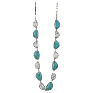 JUSTIN TURQUOISE & VEINED WHITE COLORED STONES NECKLACE  23031NJ2