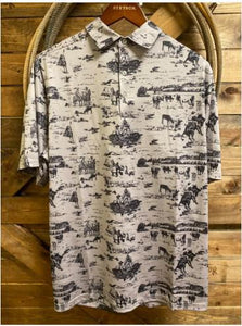 Cinch Arenaflex Short Sleeve Cow Camp Polo- MTK1863049