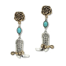 Load image into Gallery viewer, 108417 &amp; 108429 Western Boots Rose Turquoise Charm Pendant Necklace &amp; Earrings