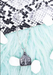 TIPI Cattle Tag Initial Silvertone Necklace