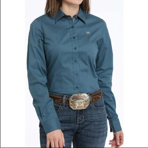 Cinch Ladies L/S Teal button-up MSW9165060