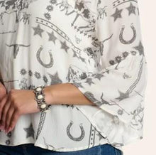 Load image into Gallery viewer, Cowgirl Hardware Western Liberty 3/4 Sleeve Blouse Off White 255462-021-W