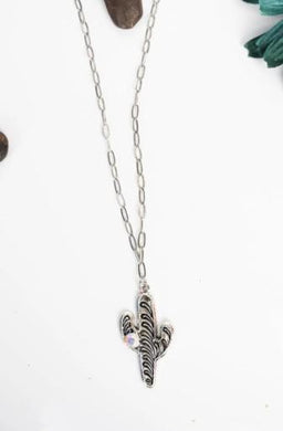 Tipi Iridescent Cheyenne Cactus Silvertone Necklace