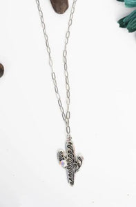 Tipi Iridescent Cheyenne Cactus Silvertone Necklace