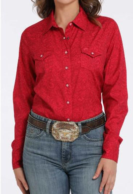 Cinch Women's Floral Print Snap Front Western Shirt - Red/Pink MSW9206003