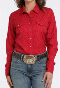 Cinch Women's Floral Print Snap Front Western Shirt - Red/Pink MSW9206003