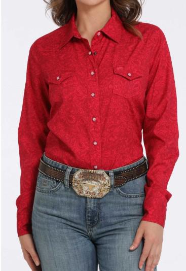 Cinch Women's Floral Print Snap Front Western Shirt - Red/Pink MSW9206003